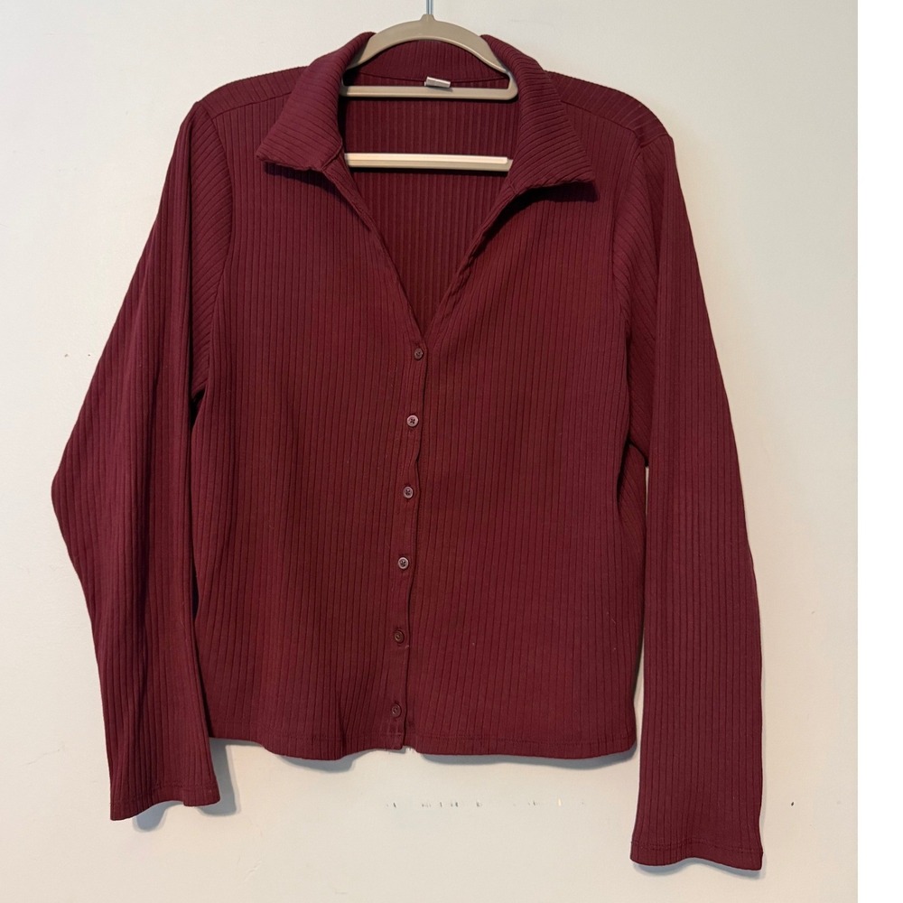 Old Navy XL Burgundy Ribbed Knit Button Down Cardigan Long Sleeve Maroon 2105